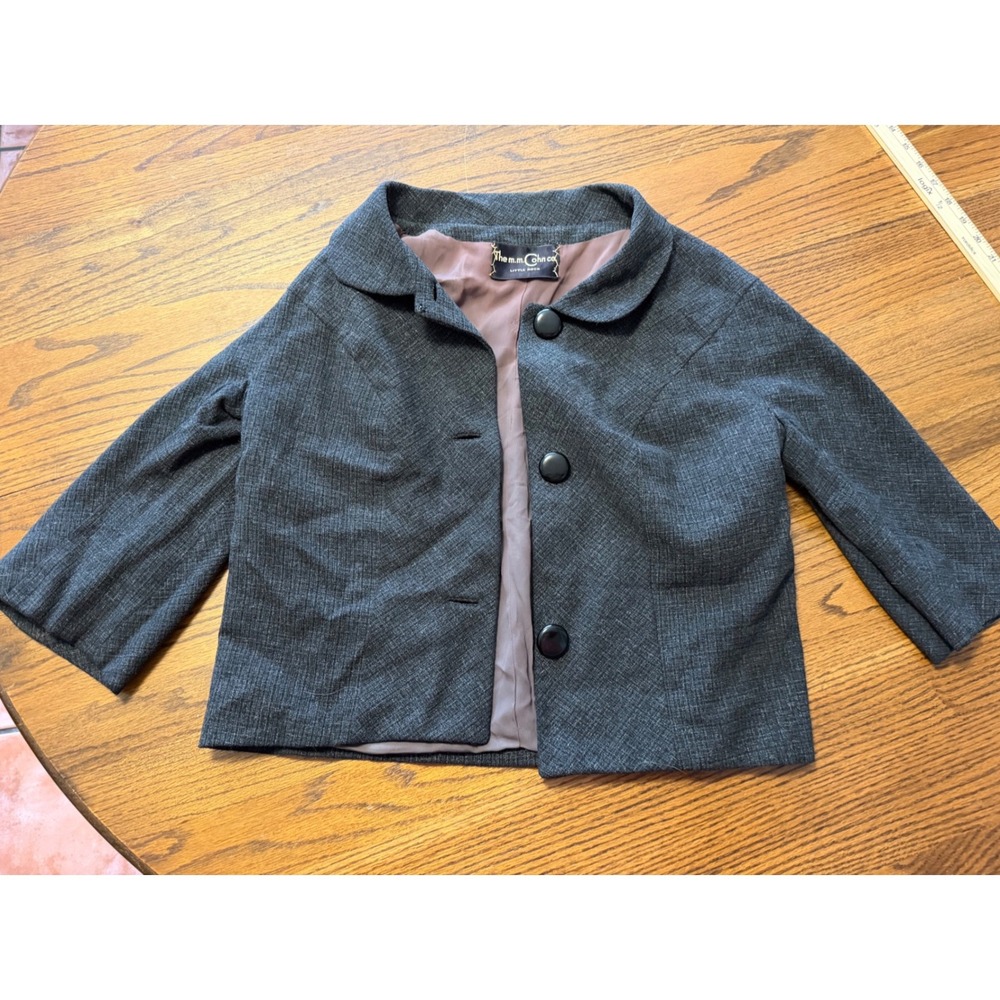 Vintage Leibels Beverly Hills MM Cohn Gray Cropped Jacket 3/4 Sleeve Peter Pan